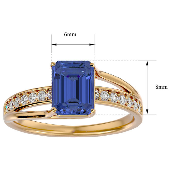 2 Carat Emerald Shape Tanzanite and Diamond Ring In 14 Karat Yellow Gold
