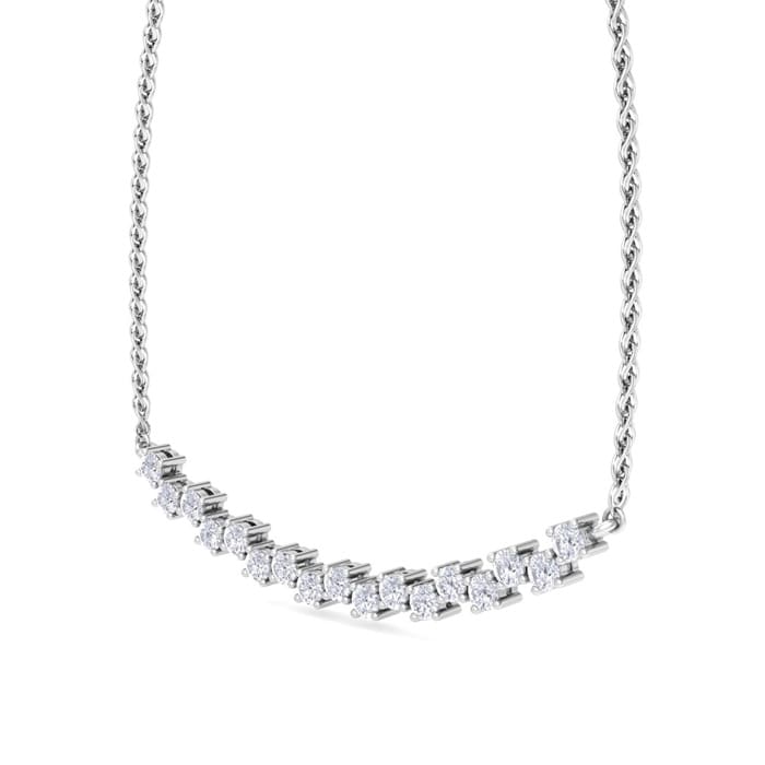 3/4 Carat Diamond Cluster Bar Necklace In 14 Karat White Gold, 18 Inches