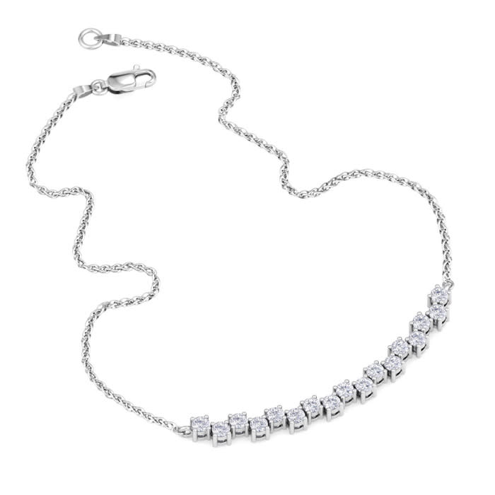 3/4 Carat Diamond Cluster Bar Necklace In 14 Karat White Gold, 18 Inches