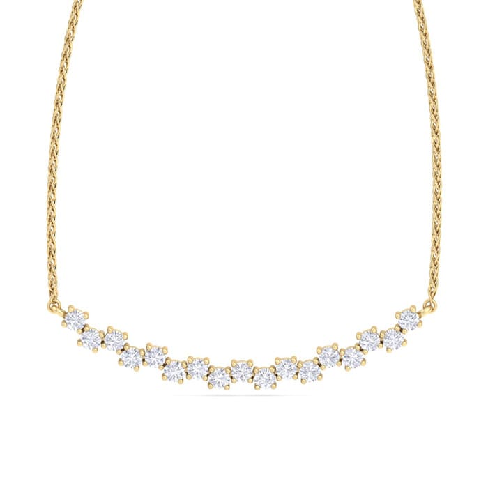 3/4 Carat Diamond Cluster Bar Necklace In 14 Karat Yellow Gold, 18 Inches