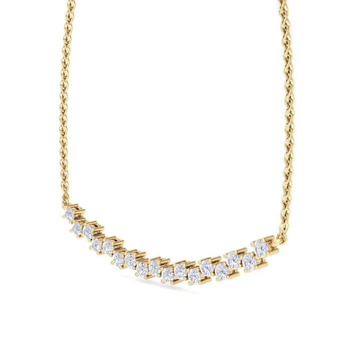 3/4 Carat Diamond Cluster Bar Necklace In 14 Karat Yellow Gold, 18 Inches