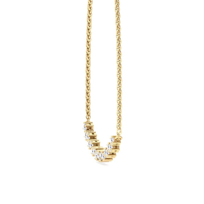 3/4 Carat Diamond Cluster Bar Necklace In 14 Karat Yellow Gold, 18 Inches