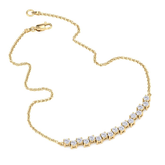 3/4 Carat Diamond Cluster Bar Necklace In 14 Karat Yellow Gold, 18 Inches