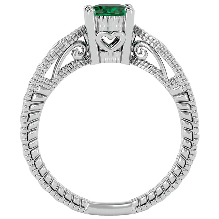 1 Carat Oval Shape Emerald Ring With Tapered Etched Band In 14 Karat White Gold