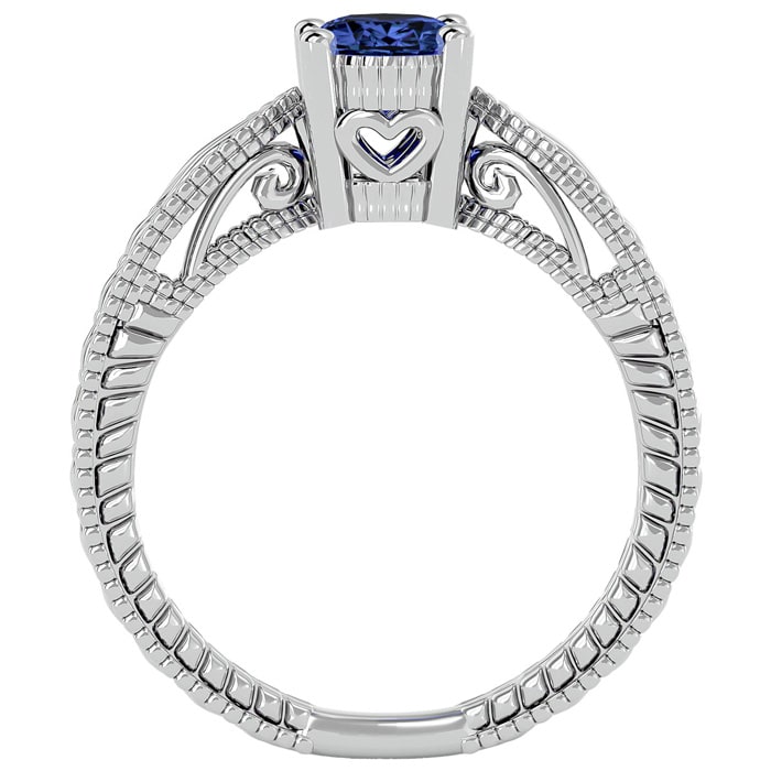 1 1/3 Carat Oval Shape Tanzanite Ring With Tapered Etched Band In 14 Karat White Gold