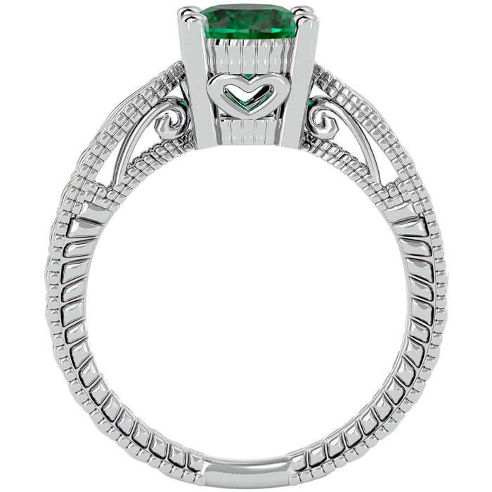2 Carat Oval Shape Emerald Ring With Tapered Etched Band In 14 Karat White Gold