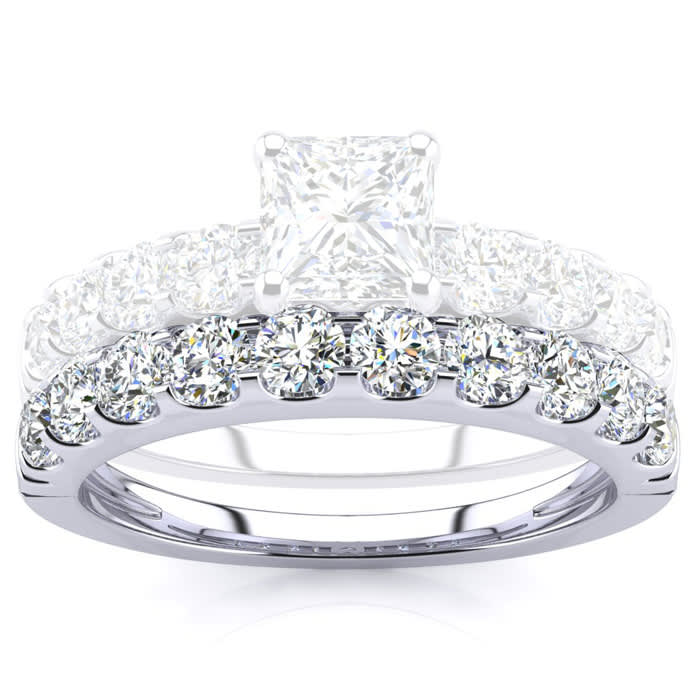 3/4 Carat Matching Wedding Band for a Princess Center Engagement Ring In 14K White Gold 