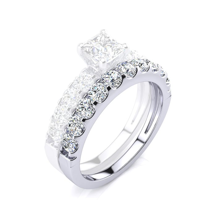 3/4 Carat Matching Wedding Band for a Princess Center Engagement Ring In 14K White Gold 