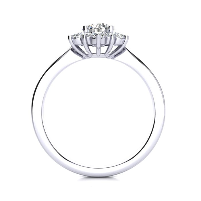 Moissanite Engagement Ring; 2 3/4 Carat Round Shape Flower Halo Moissanite Engagement Ring In 14 Karat White Gold