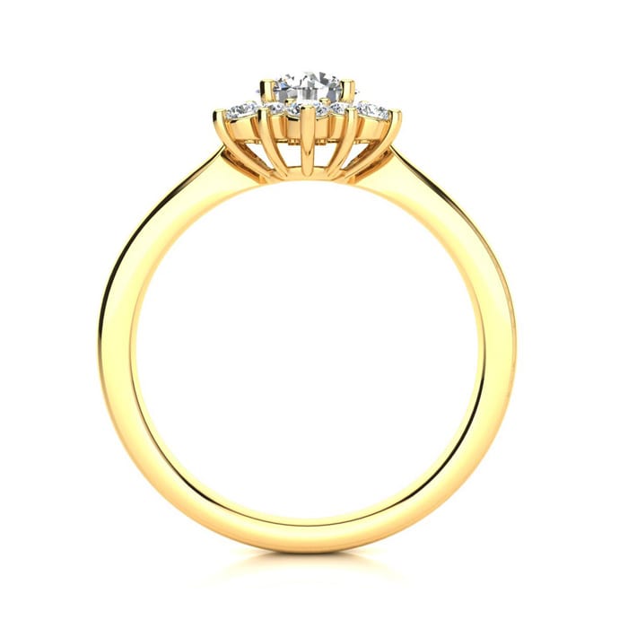 Moissanite Engagement Ring; 2 3/4 Carat Round Shape Flower Halo Moissanite Engagement Ring In 14 Karat Yellow Gold