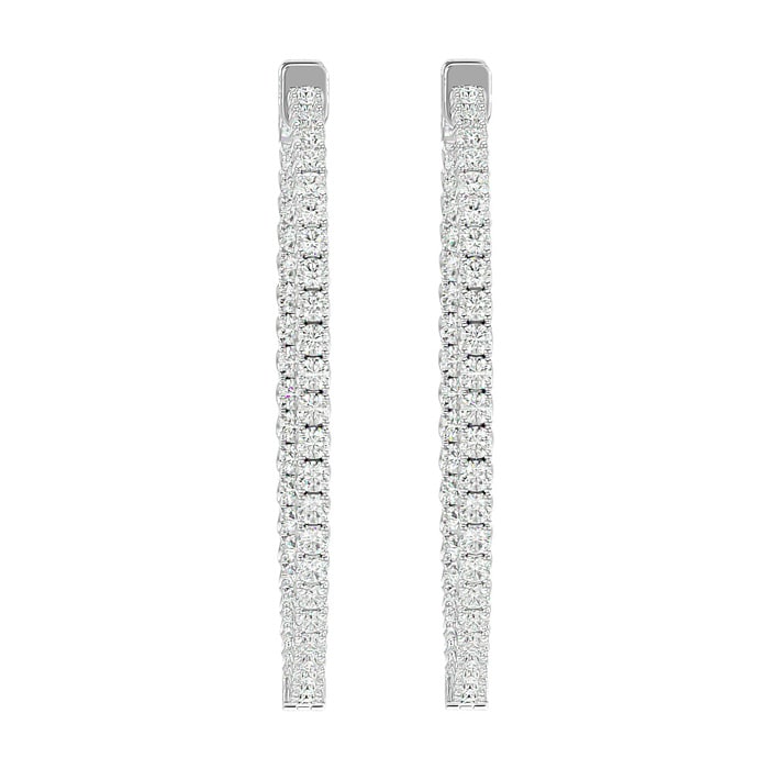 7 3/4 Carat Diamond Hoop Earrings In 14 Karat White Gold, 2 Inches