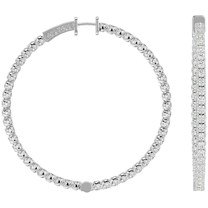 7 3/4 Carat Diamond Hoop Earrings In 14 Karat White Gold, 2 Inches