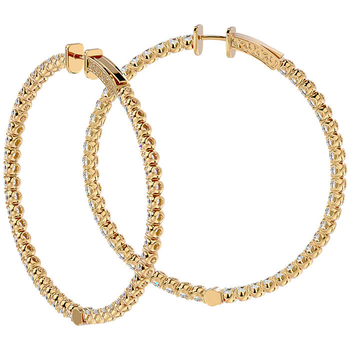 7 3/4 Carat Diamond Hoop Earrings In 14 Karat Yellow Gold, 2 Inches