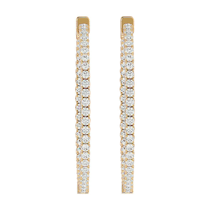 7 3/4 Carat Diamond Hoop Earrings In 14 Karat Yellow Gold, 2 Inches