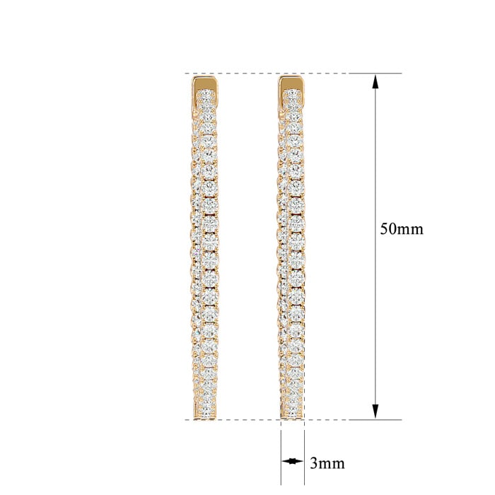 7 3/4 Carat Diamond Hoop Earrings In 14 Karat Yellow Gold, 2 Inches