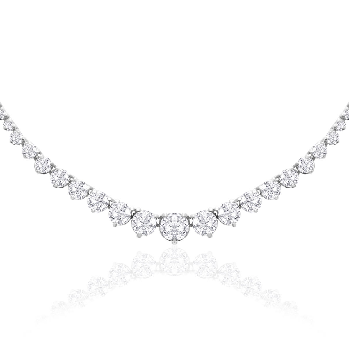 Graduated 8 Carat Diamond Tennis Necklace In 14 Karat White Gold, 17 Inches