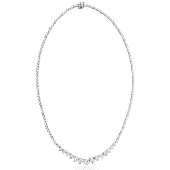 Graduated 8 Carat Diamond Tennis Necklace In 14 Karat White Gold, 17 Inches