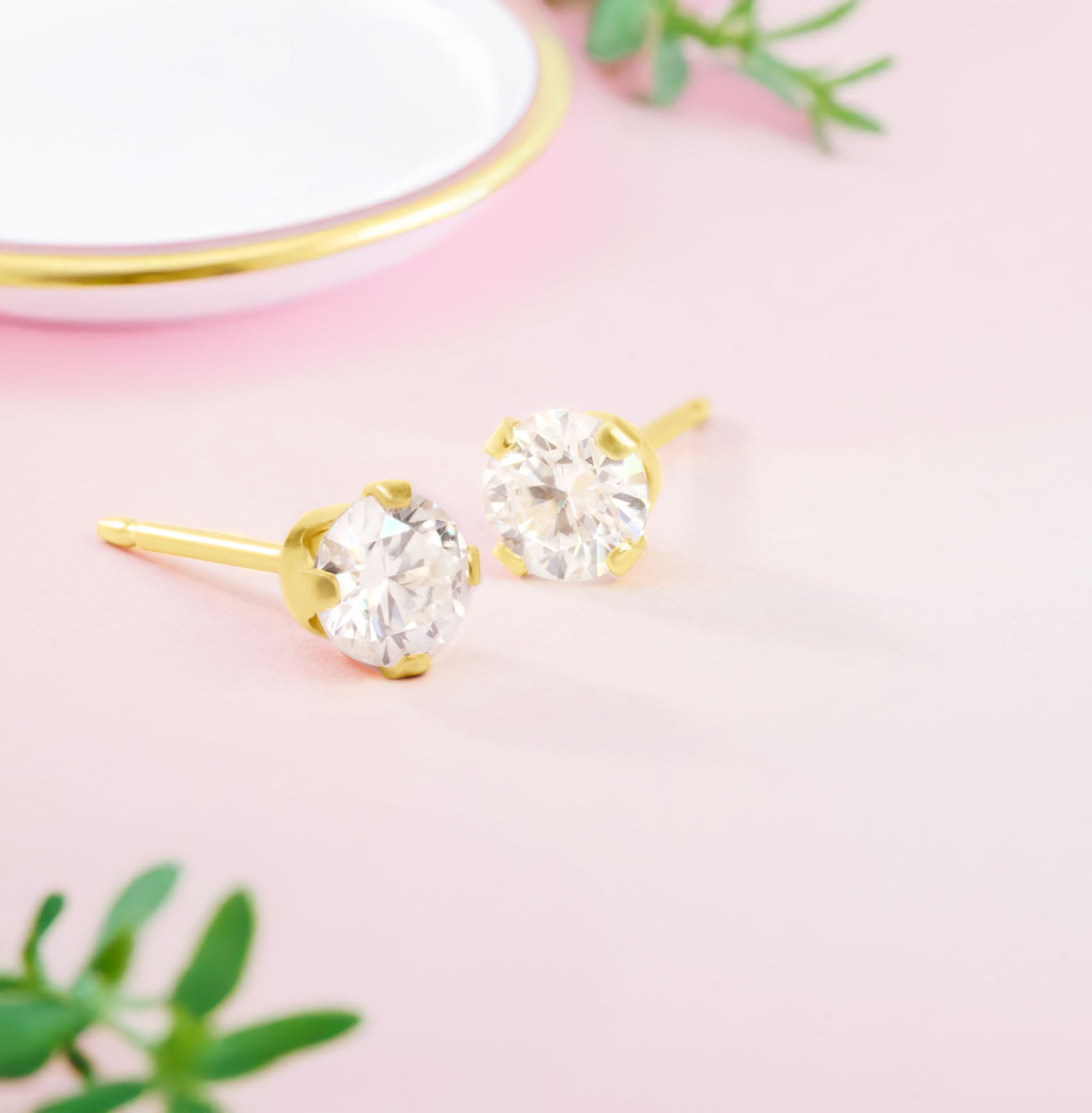 1/2 Carat Round Moissanite Stud Earrings in Yellow Gold