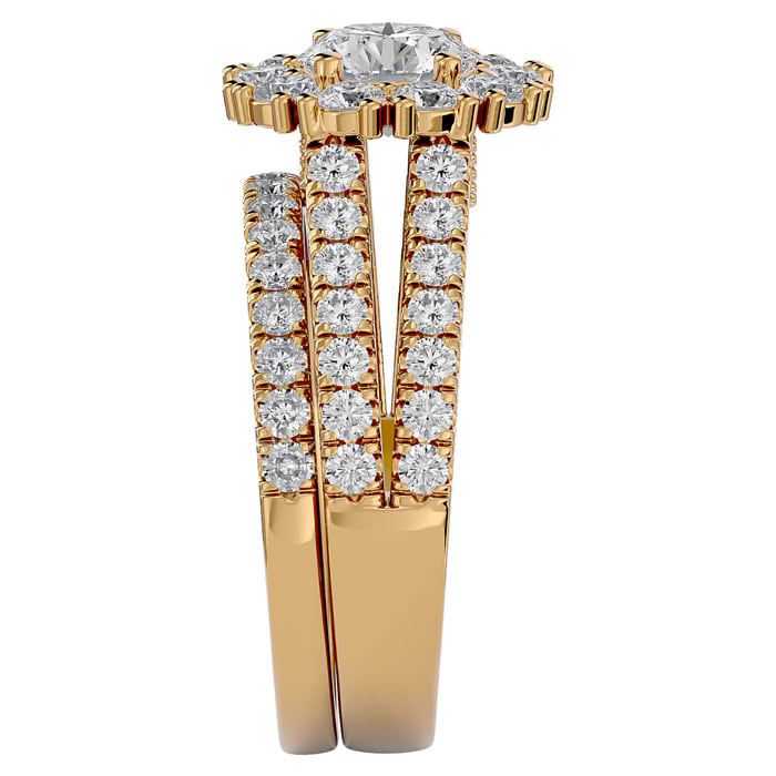 Moissanite Engagement Ring; 2 1/2 Carat Moissanite Bridal Set In 14 Karat Yellow Gold