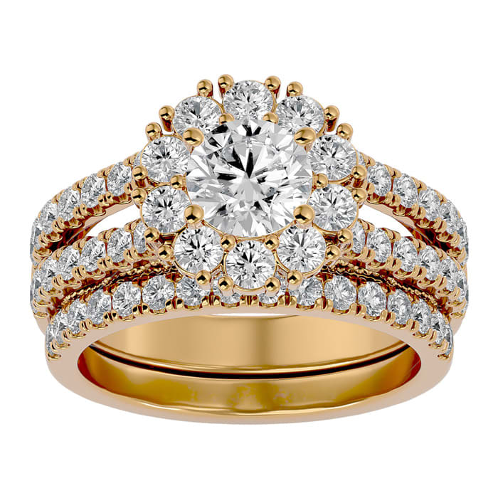 2 1/2 Carat Shape Diamond Bridal Set In 14 Karat Yellow Gold