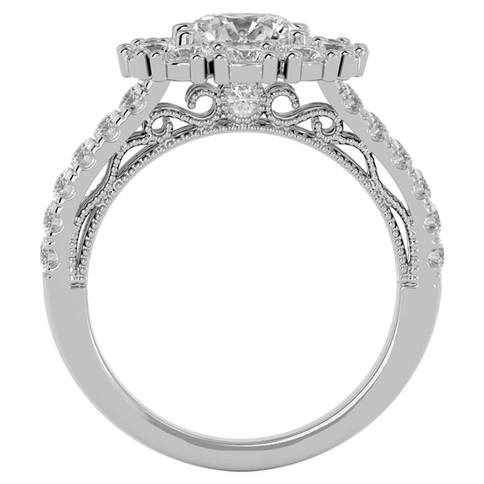 Moissanite Engagement Ring; 3 Carat Moissanite Halo Engagement Ring In 14 Karat White Gold