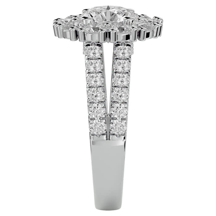 Moissanite Engagement Ring; 3 Carat Moissanite Halo Engagement Ring In 14 Karat White Gold