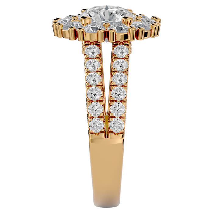 Moissanite Engagement Ring; 3 Carat Moissanite Halo Engagement Ring In 14 Karat Yellow Gold