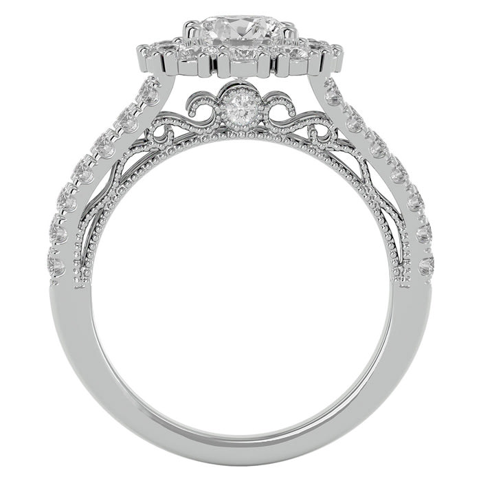 Moissanite Engagement Ring; 4 Carat Moissanite Halo Engagement Ring In 14 Karat White Gold