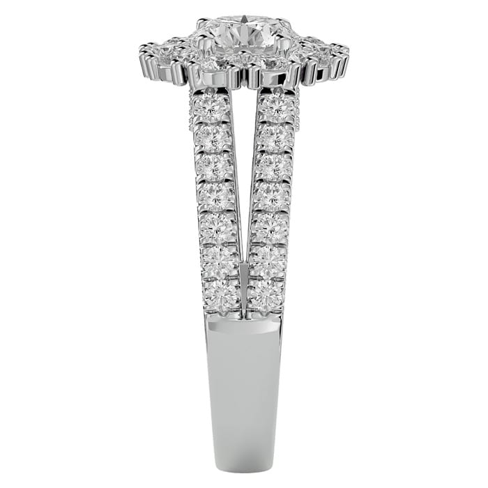 Moissanite Engagement Ring; 4 Carat Moissanite Halo Engagement Ring In 14 Karat White Gold