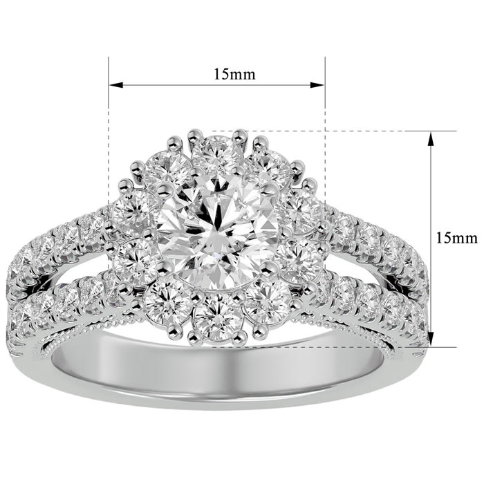 Moissanite Engagement Ring; 4 Carat Moissanite Halo Engagement Ring In 14 Karat White Gold