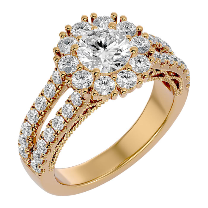 Moissanite Engagement Ring; 4 Carat Moissanite Halo Engagement Ring In 14 Karat Yellow Gold
