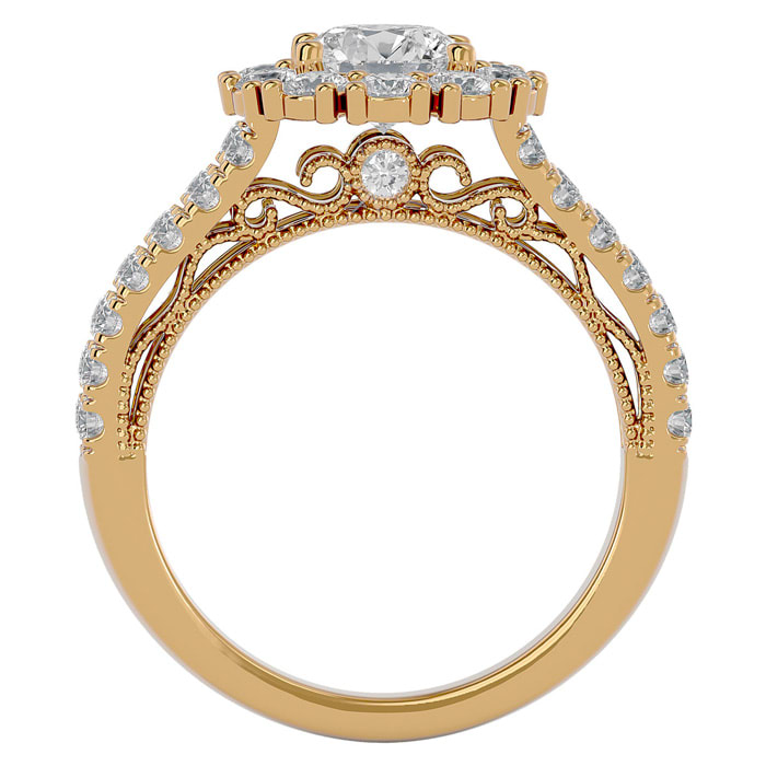 Moissanite Engagement Ring; 4 Carat Moissanite Halo Engagement Ring In 14 Karat Yellow Gold