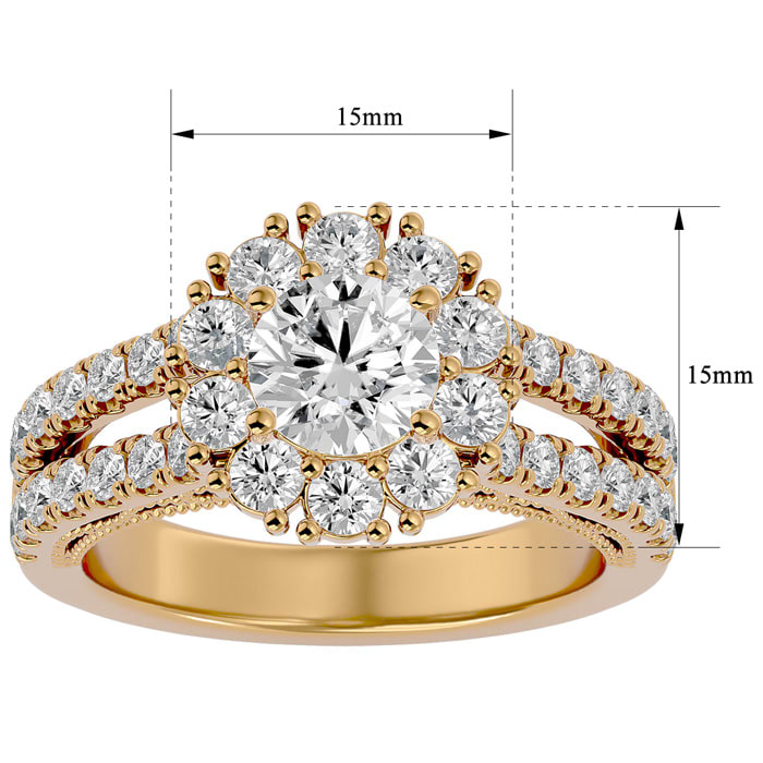 Moissanite Engagement Ring; 4 Carat Moissanite Halo Engagement Ring In 14 Karat Yellow Gold