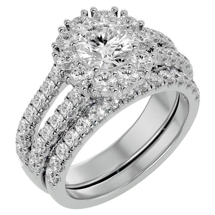 Moissanite Engagement Ring; 4 1/2 Carat Moissanite Bridal Set In 14 Karat White Gold