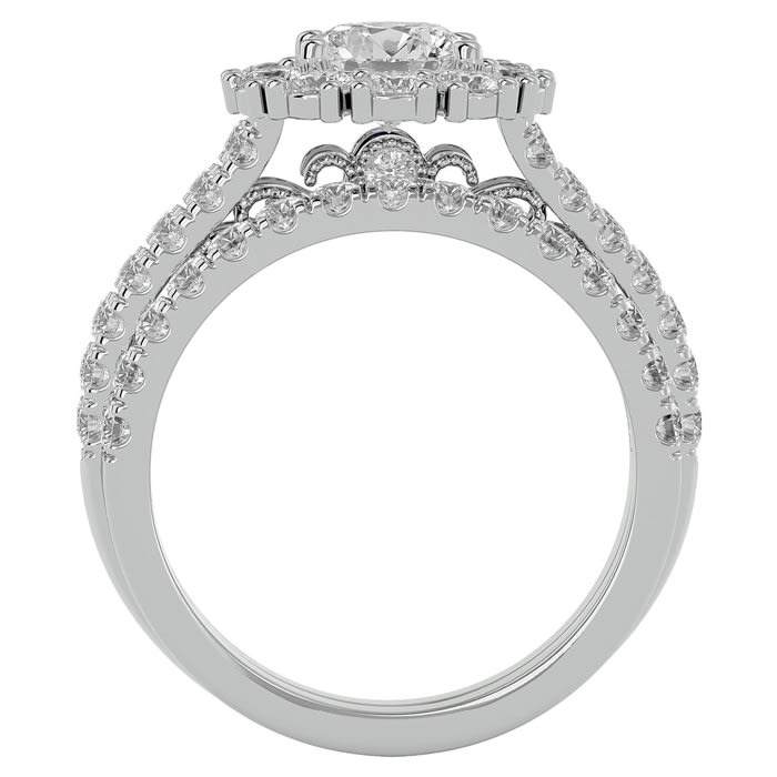 Moissanite Engagement Ring; 4 1/2 Carat Moissanite Bridal Set In 14 Karat White Gold