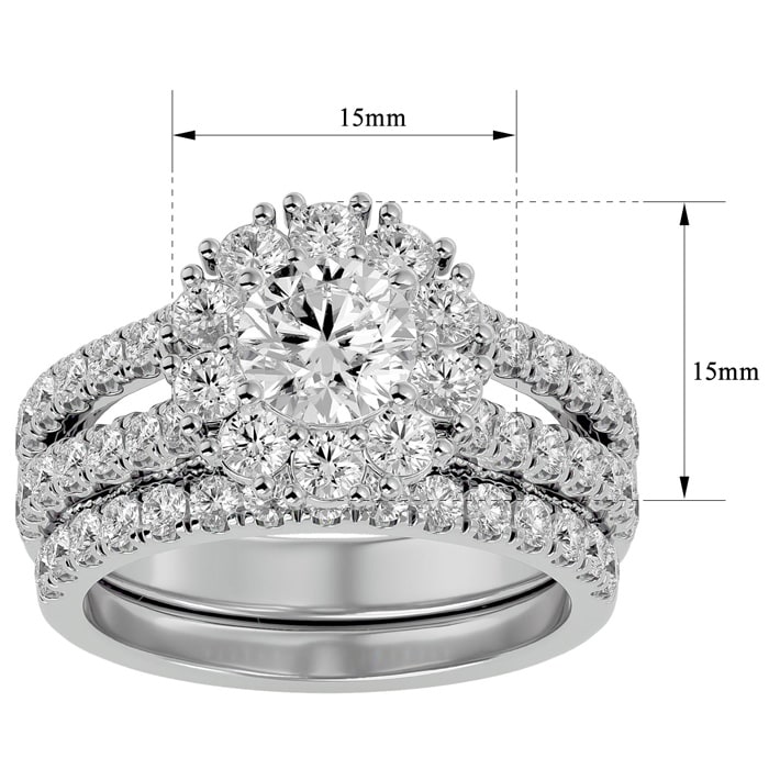 Moissanite Engagement Ring; 4 1/2 Carat Moissanite Bridal Set In 14 Karat White Gold