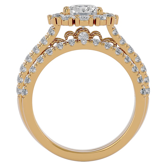 Moissanite Engagement Ring; 4 1/2 Carat Moissanite Bridal Set In 14 Karat Yellow Gold