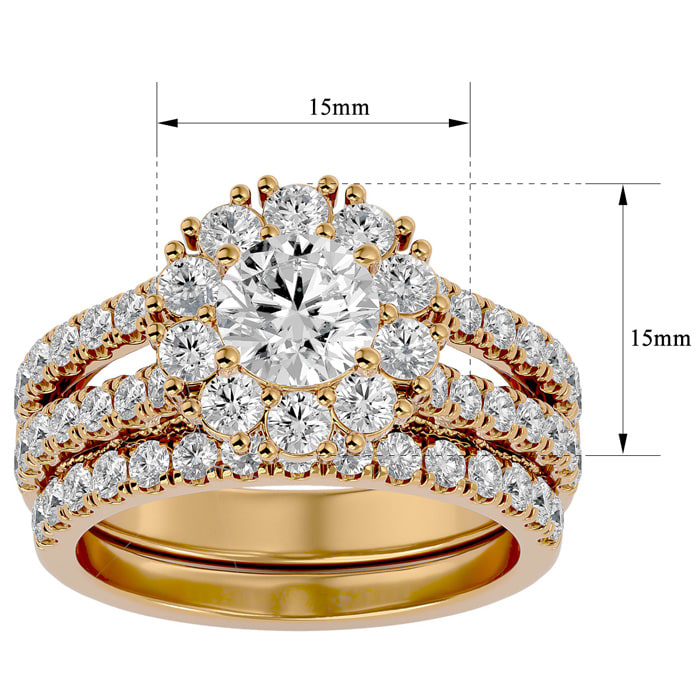Moissanite Engagement Ring; 4 1/2 Carat Moissanite Bridal Set In 14 Karat Yellow Gold