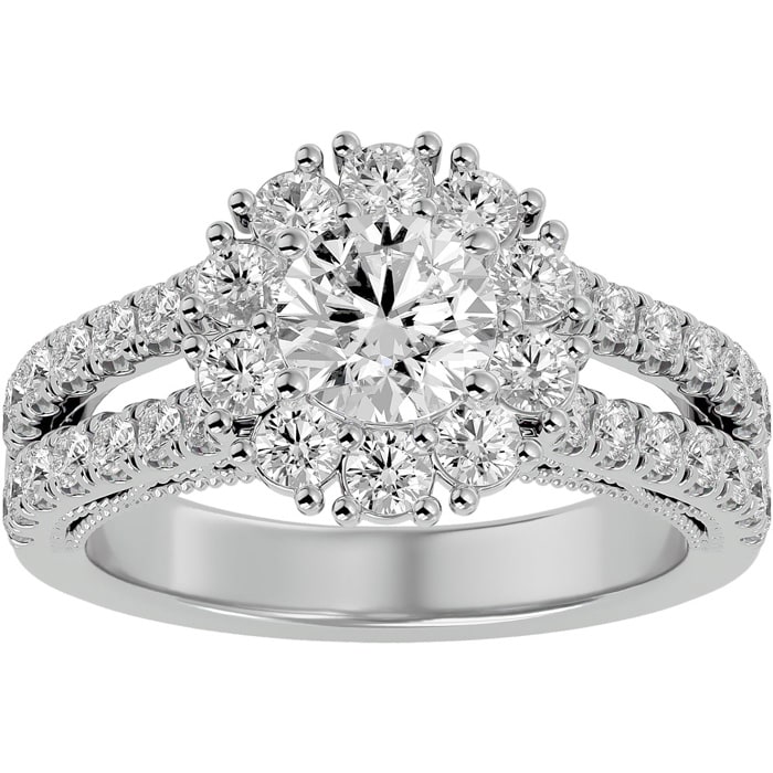 4 Carat Halo Diamond Engagement Ring In 14 Karat White Gold