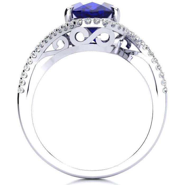 3 1/3 Carat Oval Shape Sapphire and Halo Diamond Ring In 18 Karat White Gold