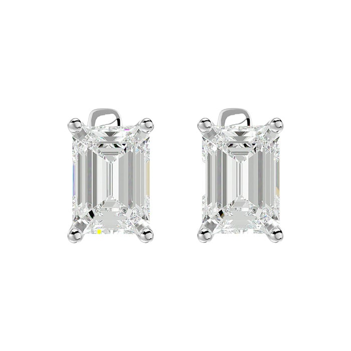1 1/2 Carat Emerald Shape Moissanite Stud Earrings In 14 Karat White Gold