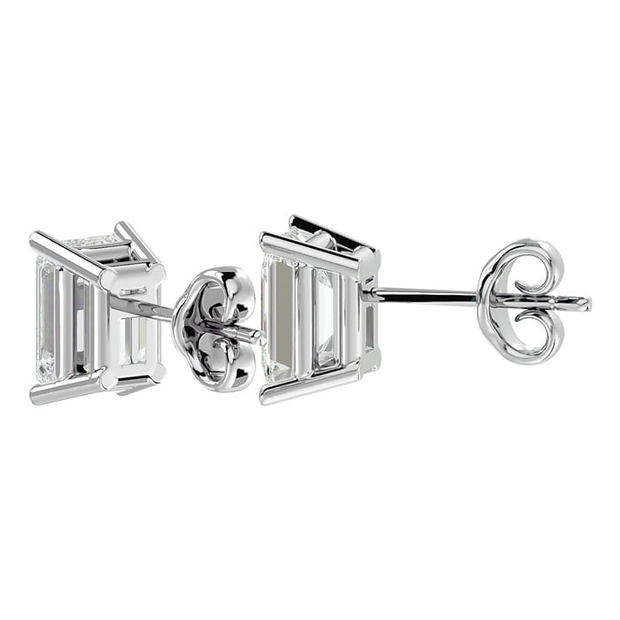 1 1/2 Carat Emerald Shape Moissanite Stud Earrings In 14 Karat White Gold