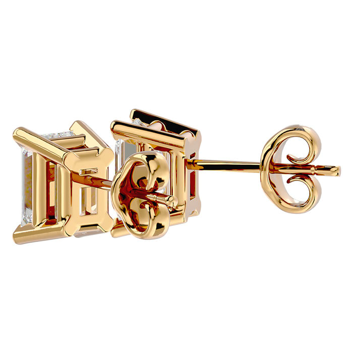 2 Carat Emerald Shape Moissanite Stud Earrings In 14 Karat Yellow Gold