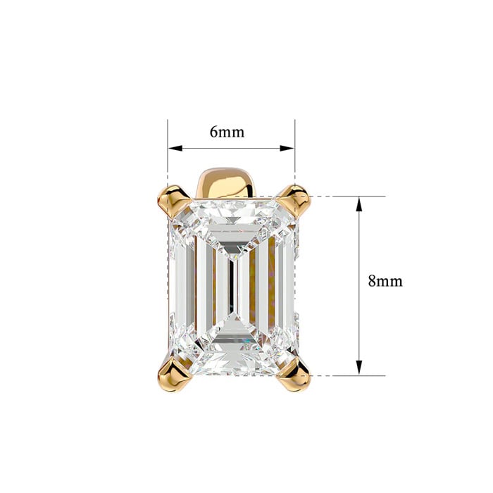 2 Carat Emerald Shape Moissanite Stud Earrings In 14 Karat Yellow Gold