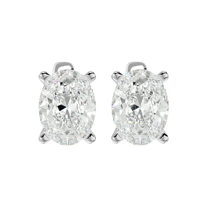 2 Carat Oval Shape Moissanite Stud Earrings In 14 Karat White Gold