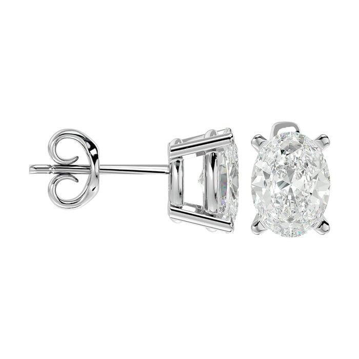 2 Carat Oval Shape Moissanite Stud Earrings In 14 Karat White Gold