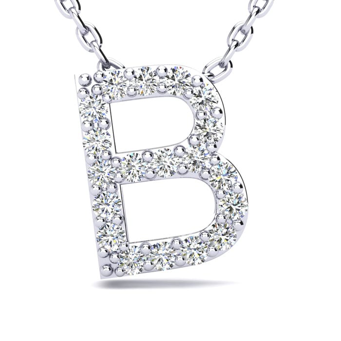 B Initial Necklace In Sterling Silver With 19 Diamonds, 18 Inches