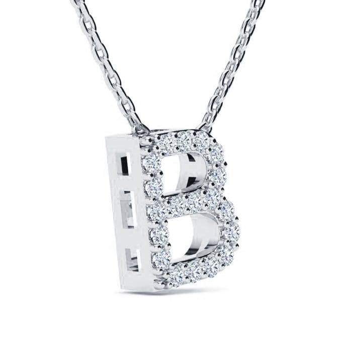 B Initial Necklace In Sterling Silver With 19 Diamonds, 18 Inches