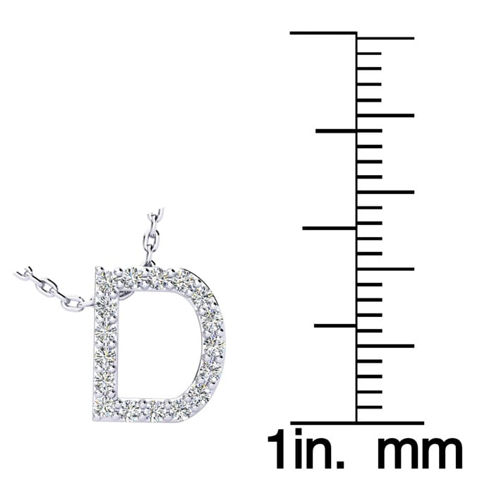 Letter D Diamond Initial Necklace In Sterling Silver With 17 Diamonds, 18 Inches