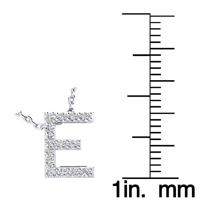 E Initial Necklace In Sterling Silver With 14 Diamonds, 18 Inches